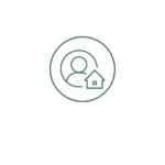Icon of a person and a house, symbolizing real estate and property management services.