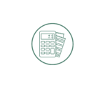 Icon of a calculator and receipts, symbolizing accounting and financial services.