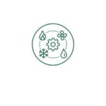 Icon of HVAC elements, including fire, snowflake, fan, and water drop, symbolizing heating, cooling, and ventilation.