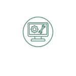 Icon of a computer screen displaying a gear and wrench, symbolizing IT and managed service providers.