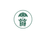 Icon of a family under an umbrella, symbolizing insurance and protection.