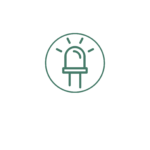 Icon of a glowing LED bulb, symbolizing energy-efficient lighting solutions.