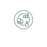 Icon of a truck, graph, and person, symbolizing logistics and supply chain management.