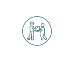Icon of two people exchanging a box, symbolizing material handling and logistics.