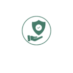 Icon of a hand holding a shield with a checkmark, symbolizing security and protection services.