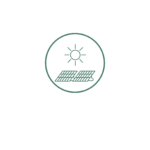 Icon of solar panels and the sun, symbolizing solar energy and renewable solutions.
